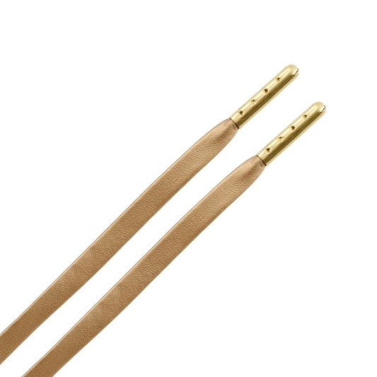 1 Paar flache Kunstleder Schnürsenkel (120 cm lang, 7 mm breit) - LuxeLine Series - metallic gold/gold - Schuhbaendel.ch
