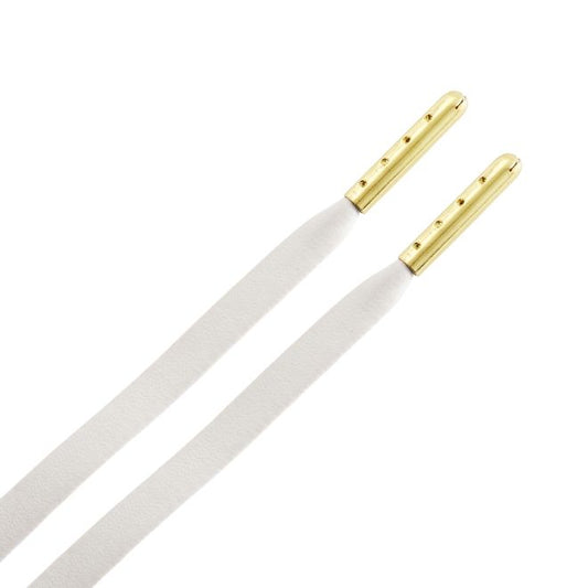 1 Paar flache Kunstleder Schnürsenkel (120 cm lang, 7 mm breit) - LuxeLine Series - weiss/gold - Schuhbaendel.ch
