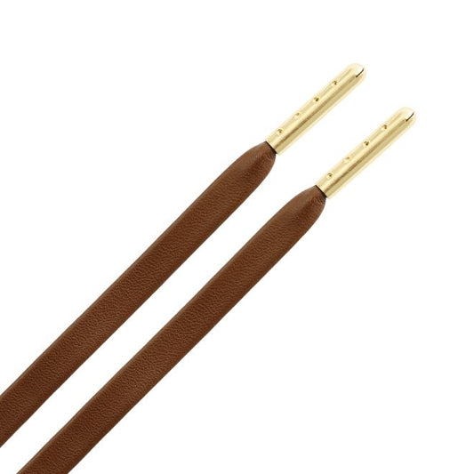 1 Paar flache Kunstleder Schnürsenkel (150 cm lang, 7 mm breit) - LuxeLine Series - braun/gold - Schuhbaendel.ch