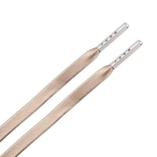 1 Paar flache Kunstleder Schnürsenkel (150 cm lang, 7 mm breit) - LuxeLine Series - silbergrau/silber - Schuhbaendel.ch