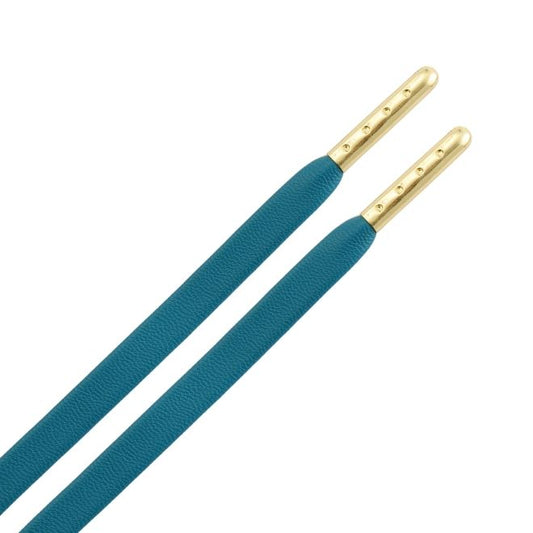 1 Paar flache Kunstleder Schnürsenkel (90 cm lang, 7 mm breit) - LuxeLine Series - blaugrün/gold - Schuhbaendel.ch