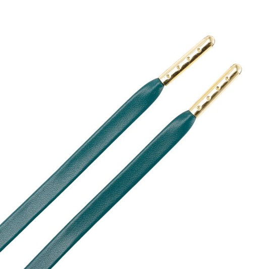 1 Paar flache Kunstleder Schnürsenkel (90 cm lang, 7 mm breit) - LuxeLine Series - dunkelgrün/gold - Schuhbaendel.ch