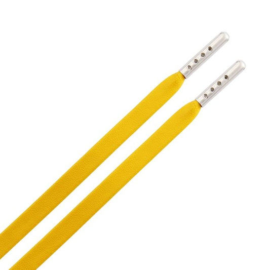 1 Paar flache Kunstleder Schnürsenkel (90 cm lang, 7 mm breit) - LuxeLine Series - gelb/silber - Schuhbaendel.ch