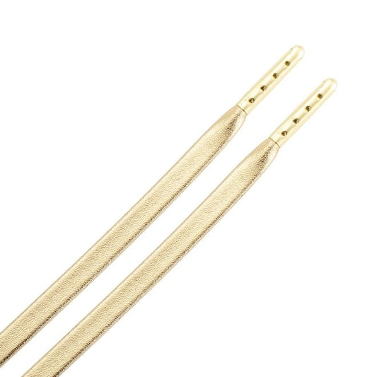 1 Paar flache Kunstleder Schnürsenkel (90 cm lang, 7 mm breit) - LuxeLine Series - gold - Schuhbaendel.ch