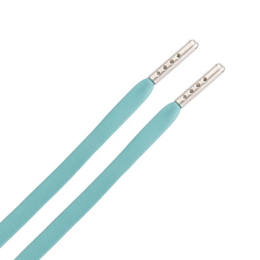 1 Paar flache Kunstleder Schnürsenkel (90 cm lang, 7 mm breit) - LuxeLine Series - mintgrün/silber - Schuhbaendel.ch