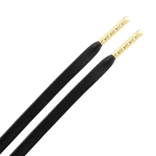 1 Paar flache Kunstleder Schnürsenkel (90 cm lang, 7 mm breit) - LuxeLine Series - schwarz/gold - Schuhbaendel.ch