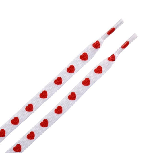 1 Paar flache Schnürsenkel (100 cm lang, 8 mm breit) - HeartBeat Collection - weiss/rot - Schuhbaendel.ch