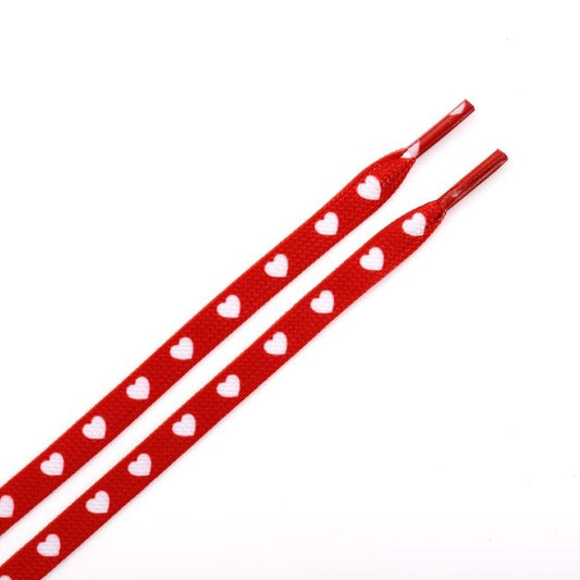 1 Paar flache Schnürsenkel (120 cm lang, 8 mm breit) - HeartBeat Collection - rot/weiss - Schuhbaendel.ch