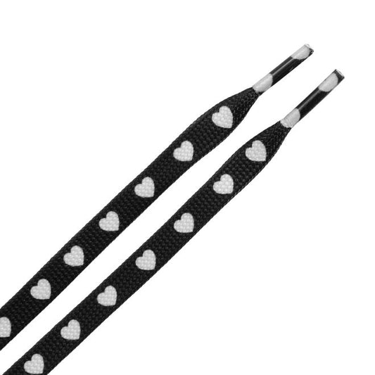1 Paar flache Schnürsenkel (140 cm lang, 8 mm breit) - HeartBeat Collection - schwarz/weiss - Schuhbaendel.ch