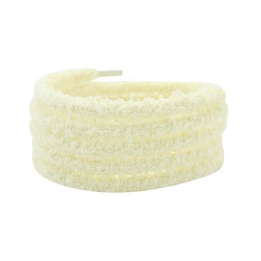 1 Paar runde Plüsch Schnürsenkel (Ø 7 mm, Länge 120 cm) - Teddy Touch Collection - hellgelb - Schuhbaendel.ch