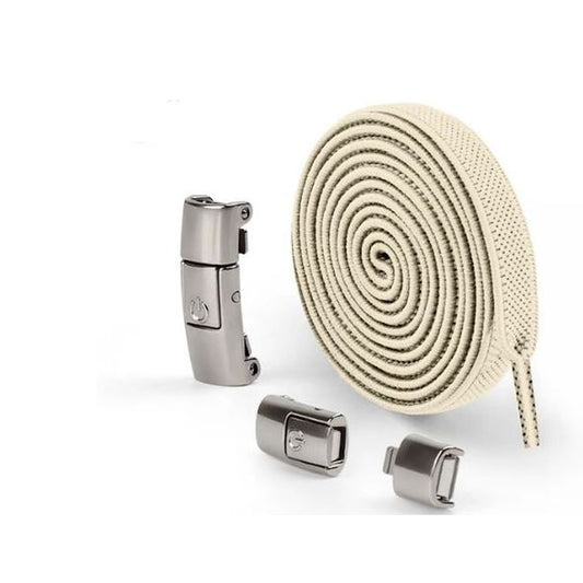 1 Paar Elastische Schnürsenkel ohne binden 100 cm - mit Druckknopf-Verschluss - Press Lock Series - beige - Schuhbaendel.ch
