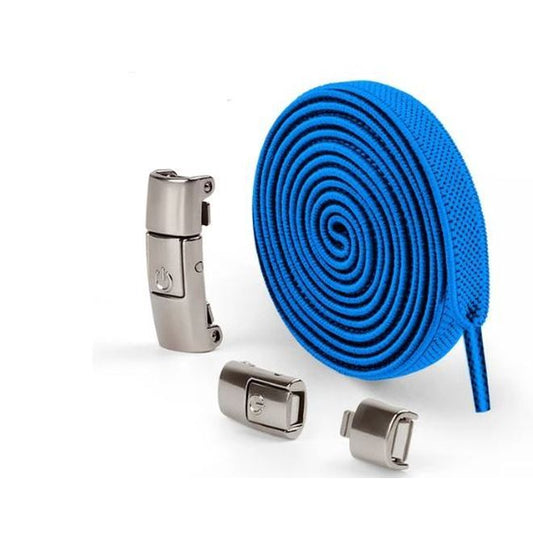 1 Paar Elastische Schnürsenkel ohne binden 100 cm - mit Druckknopf-Verschluss - Press Lock Series - blau - Schuhbaendel.ch