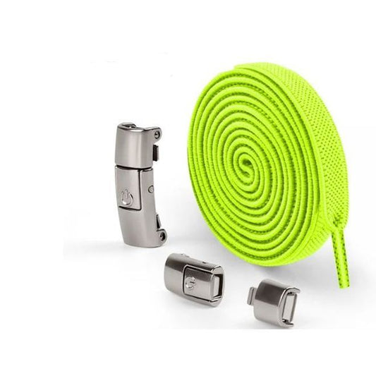 1 Paar Elastische Schnürsenkel ohne binden 100 cm - mit Druckknopf-Verschluss - Press Lock Series - grün - Schuhbaendel.ch