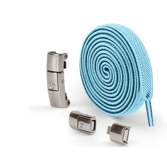 1 Paar Elastische Schnürsenkel ohne binden 100 cm - mit Druckknopf-Verschluss - Press Lock Series - hellblau - Schuhbaendel.ch