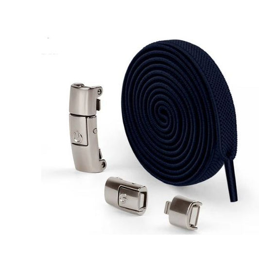 1 Paar Elastische Schnürsenkel ohne binden 100 cm - mit Druckknopf-Verschluss - Press Lock Series - navy - Schuhbaendel.ch
