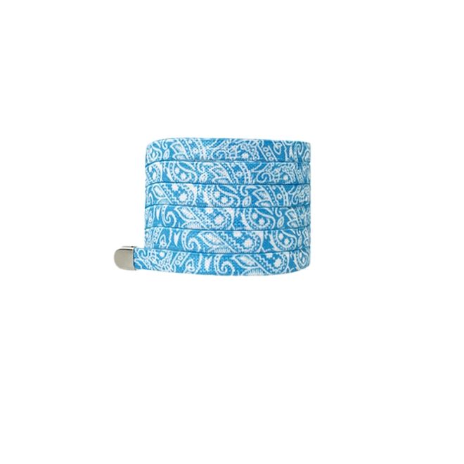 1 Paar flache elastische Schnürsenkel ohne binden (100 cm lang, 8 mm breit) - Bandana Vibes - himmelblau/weiss - Schuhbaendel.ch