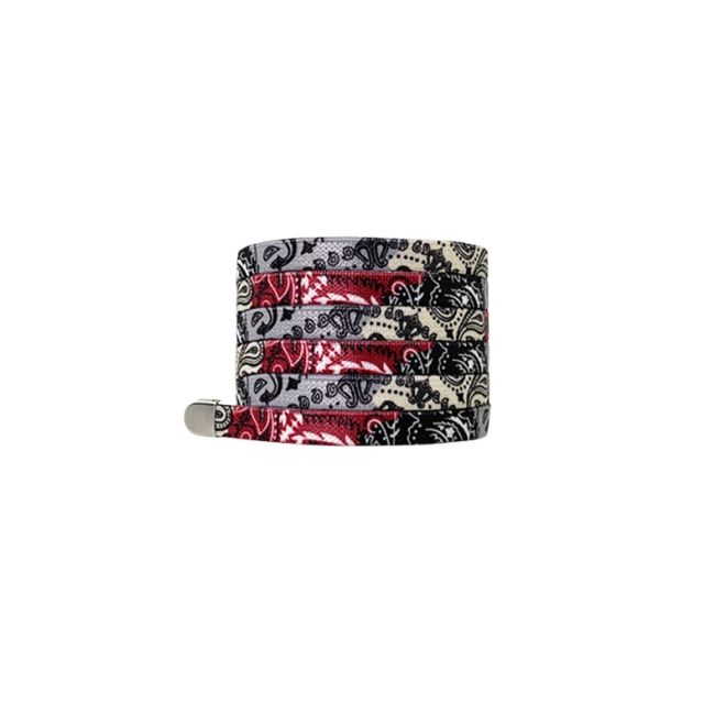 1 Paar flache elastische Schnürsenkel ohne binden (100 cm lang, 8 mm breit) - Bandana Vibes - schwarz/grau/rot - Schuhbaendel.ch