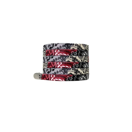 1 Paar flache elastische Schnürsenkel ohne binden (100 cm lang, 8 mm breit) - Bandana Vibes - schwarz/grau/rot - Schuhbaendel.ch