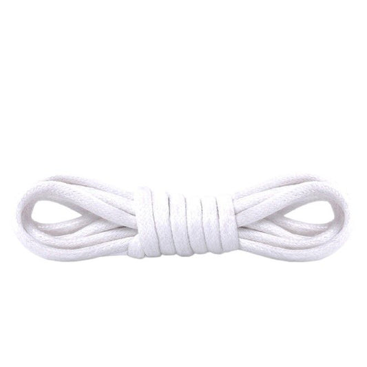 1 Paar gewachste runde Baumwoll Schnürsenkel (Ø 2.5 mm, Länge 120 cm) für elegante Schuhe mit 6-8 Ösenpaaren - weiss - Schuhbaendel.ch