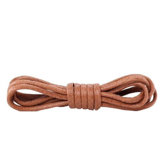 1 Paar gewachste runde Baumwoll Schnürsenkel (Ø 2.5 mm, Länge 90 cm) für elegante Schuhe mit 4-6 Ösenpaaren - gelbbraun - Schuhbaendel.ch