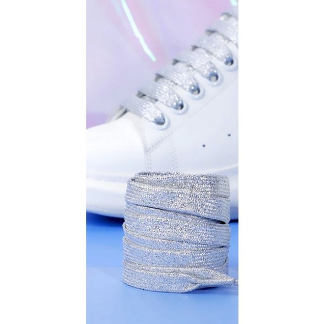 1 Paar Glitzernde Schnürsenkel 120 cm - für festen und sicheren Sitz im Schuh - Glitter Series - silber - Schuhbaendel.ch