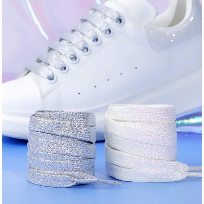 1 Paar Glitzernde Schnürsenkel 120 cm - für festen und sicheren Sitz im Schuh - Glitter Series - weiss - Schuhbaendel.ch