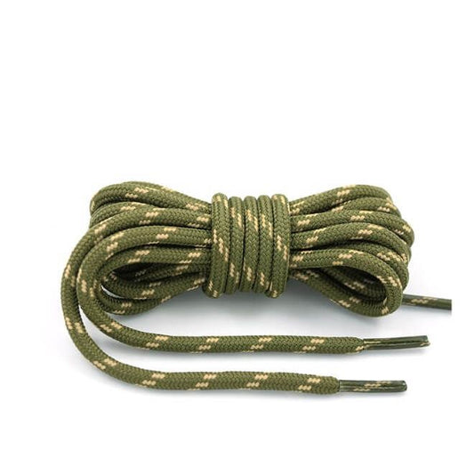1 Paar runde reissfeste Schnürsenkel (Ø 4.5 mm) Polyester (120 cm) für Arbeits Outdoor Sport Schuhe - olivegrün/beige - Schuhbaendel.ch