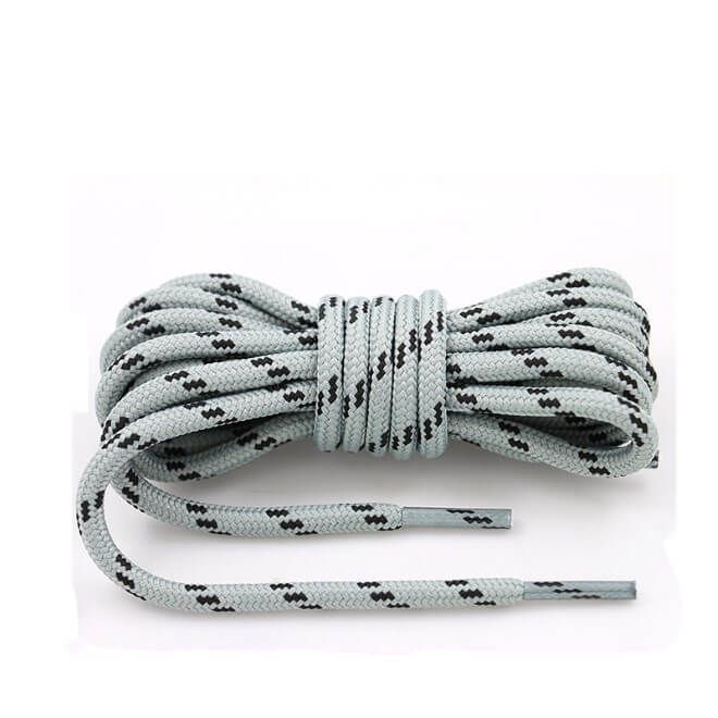 1 Paar runde reissfeste Schnürsenkel (Ø 4.5 mm) Polyester (160 cm) für Arbeits Outdoor Sport Schuhe - hellgrau/schwarz - Schuhbaendel.ch