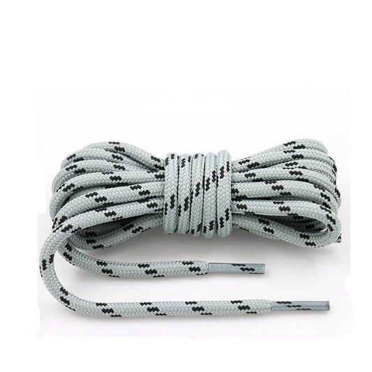 1 Paar runde reissfeste Schnürsenkel (Ø 4.5 mm) Polyester (160 cm) für Arbeits Outdoor Sport Schuhe - hellgrau/schwarz - Schuhbaendel.ch