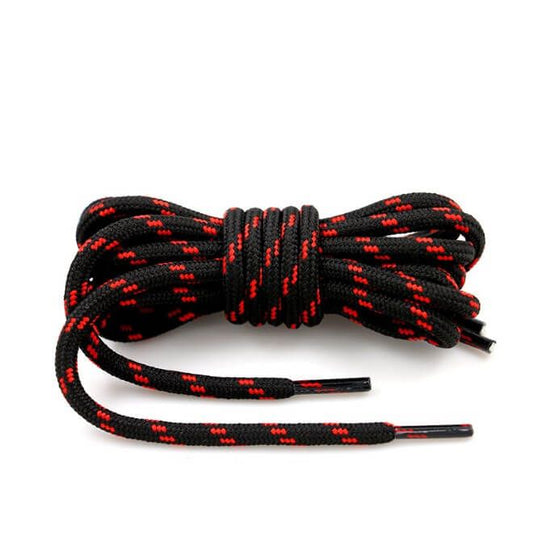 1 Paar runde reissfeste Schnürsenkel (Ø 4.5 mm) Polyester (160 cm) für Arbeits Outdoor Sport Schuhe - schwarz/rot - Schuhbaendel.ch